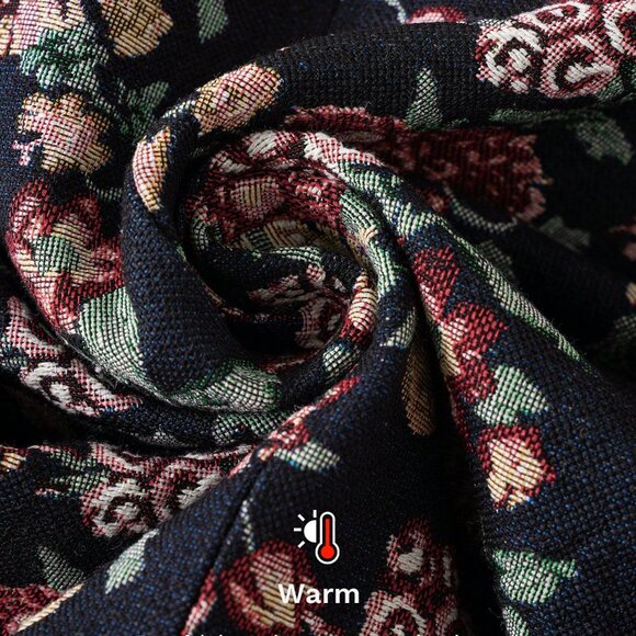 Boho Beauty Women's Casual Long Sleeve Jacquard Woven faux fur trim Jacket - Picture 6 of 11